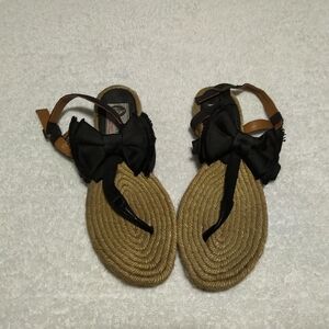 Lanvin Black Satin Thong Sandals